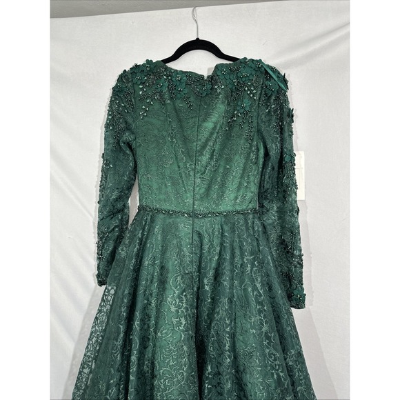 NWT Mac Duggal [ 2 ] 11215 Floral Embellished Long Sleeve ALine Gown Green J2059 - Picture 9 of 16
